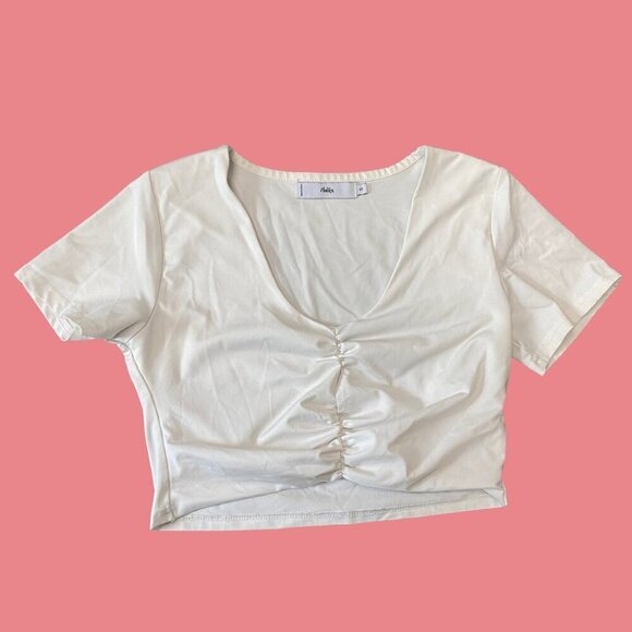 Adika White Ruched V-Neck Crop Top (Size S) – Minimalist Summer Essential - Picture 2 of 7